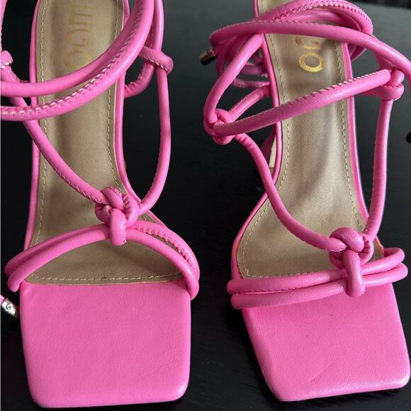 Summer strappy sandal shoes pink lace up heels - Picture 1 of 5